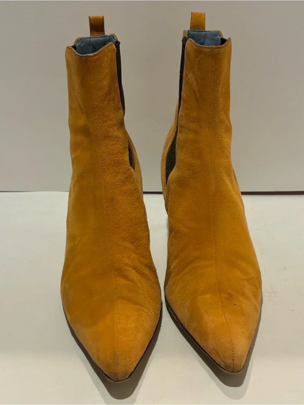Lambertson Truex  suede pointed toe heeled ankle boots.  Stretch panels. Sz 39